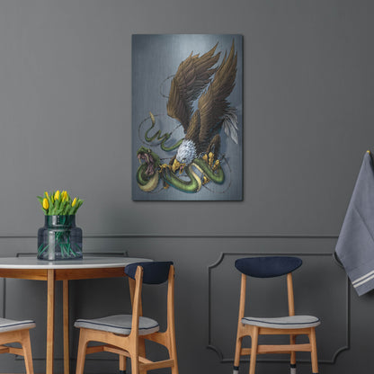 Luxe Metal Art 'Don't Tread On Me Eagle And Snake Painting' by Flyland Designs, Metal Wall Art,24x36