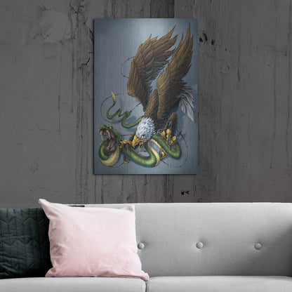 Luxe Metal Art 'Don't Tread On Me Eagle And Snake Painting' by Flyland Designs, Metal Wall Art,24x36