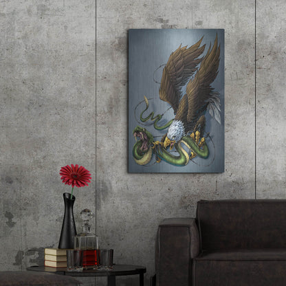 Luxe Metal Art 'Don't Tread On Me Eagle And Snake Painting' by Flyland Designs, Metal Wall Art,24x36