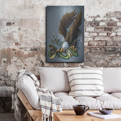Luxe Metal Art 'Don't Tread On Me Eagle And Snake Painting' by Flyland Designs, Metal Wall Art,24x36