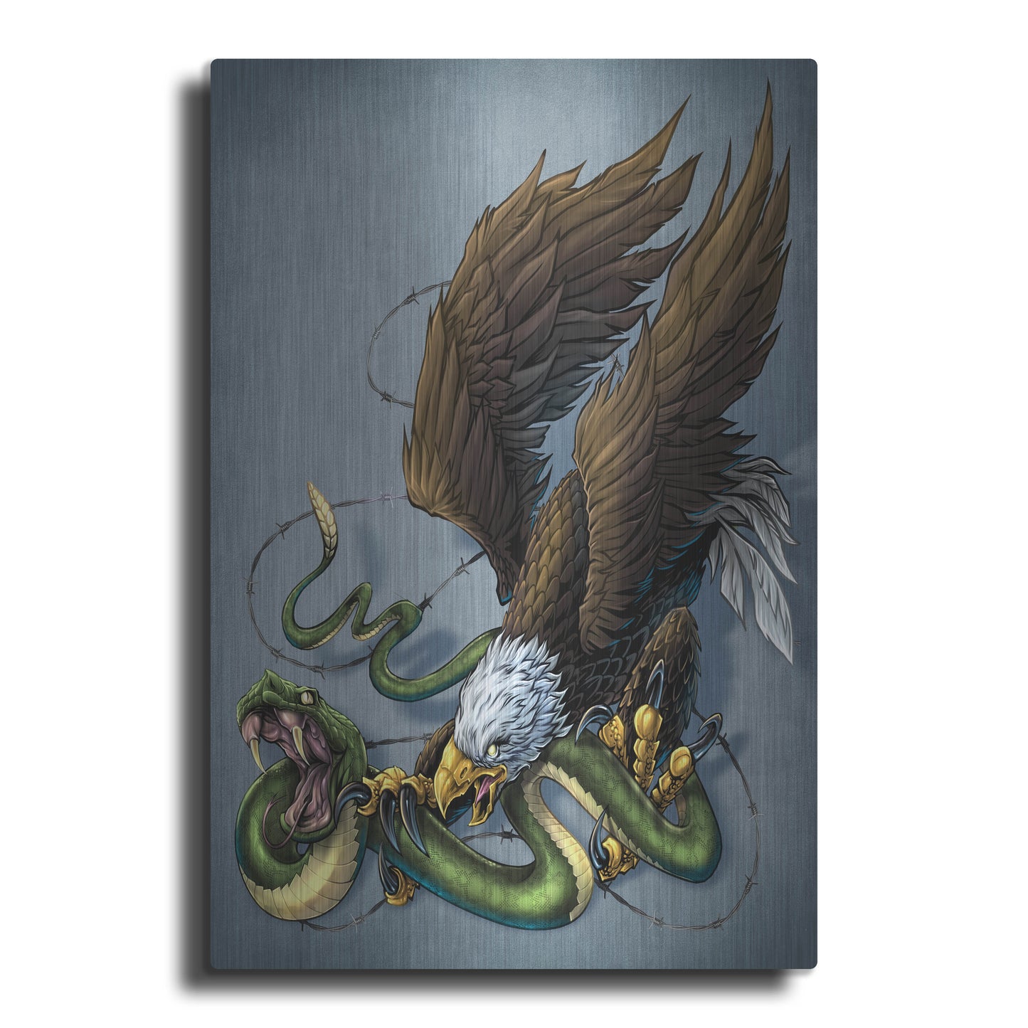 Luxe Metal Art 'Don't Tread On Me Eagle And Snake Painting' by Flyland Designs, Metal Wall Art