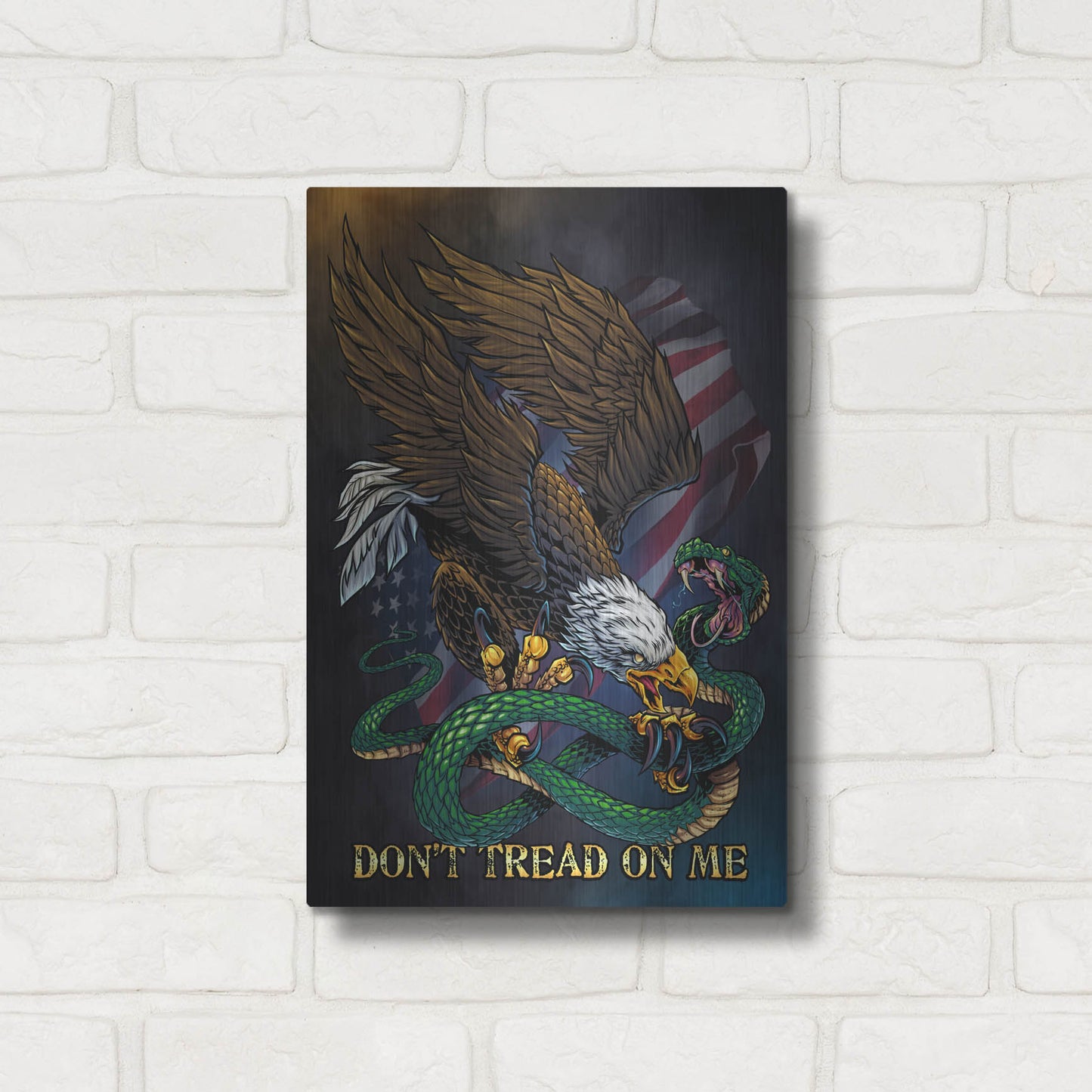 Luxe Metal Art 'Don't Tread On Me Eagle and Snake' by Flyland Designs, Metal Wall Art,12x16