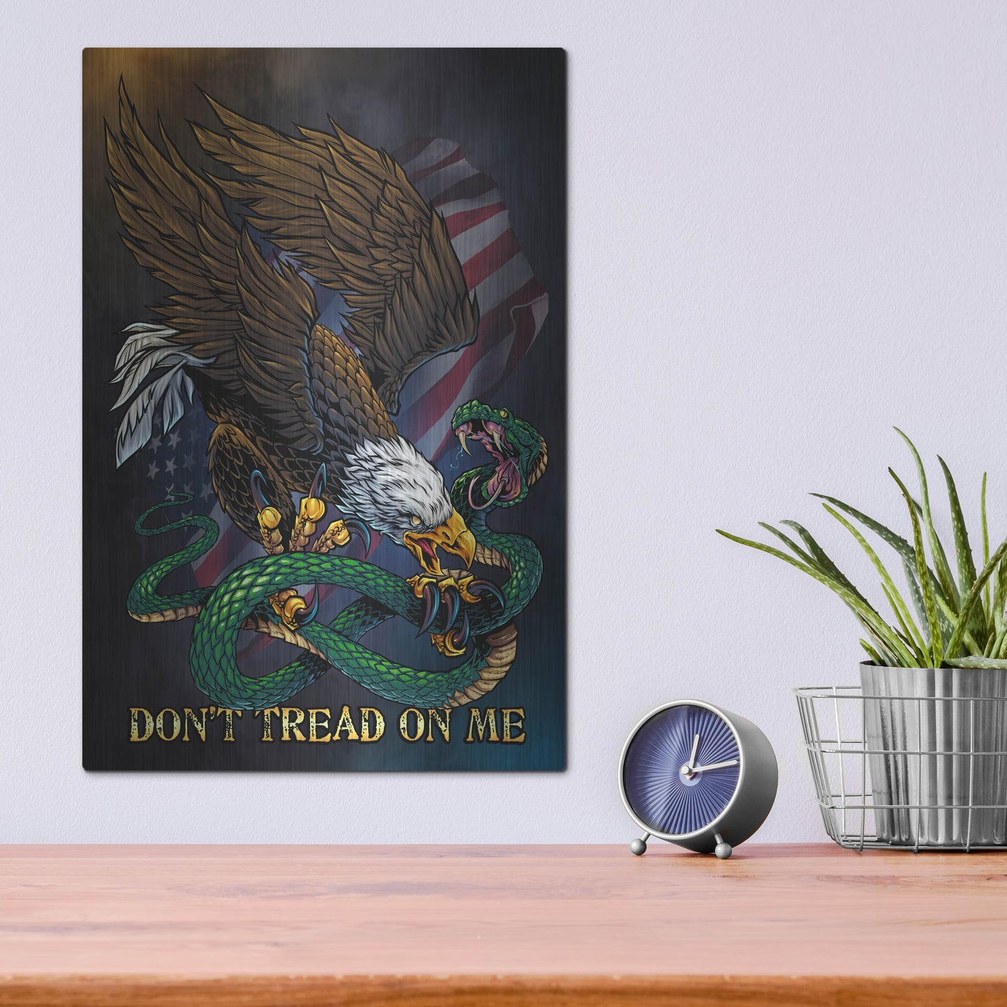 Luxe Metal Art 'Don't Tread On Me Eagle and Snake' by Flyland Designs, Metal Wall Art,12x16