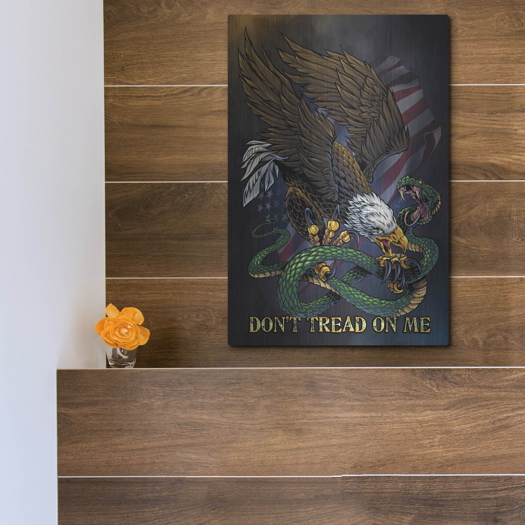 Luxe Metal Art 'Don't Tread On Me Eagle and Snake' by Flyland Designs, Metal Wall Art,12x16
