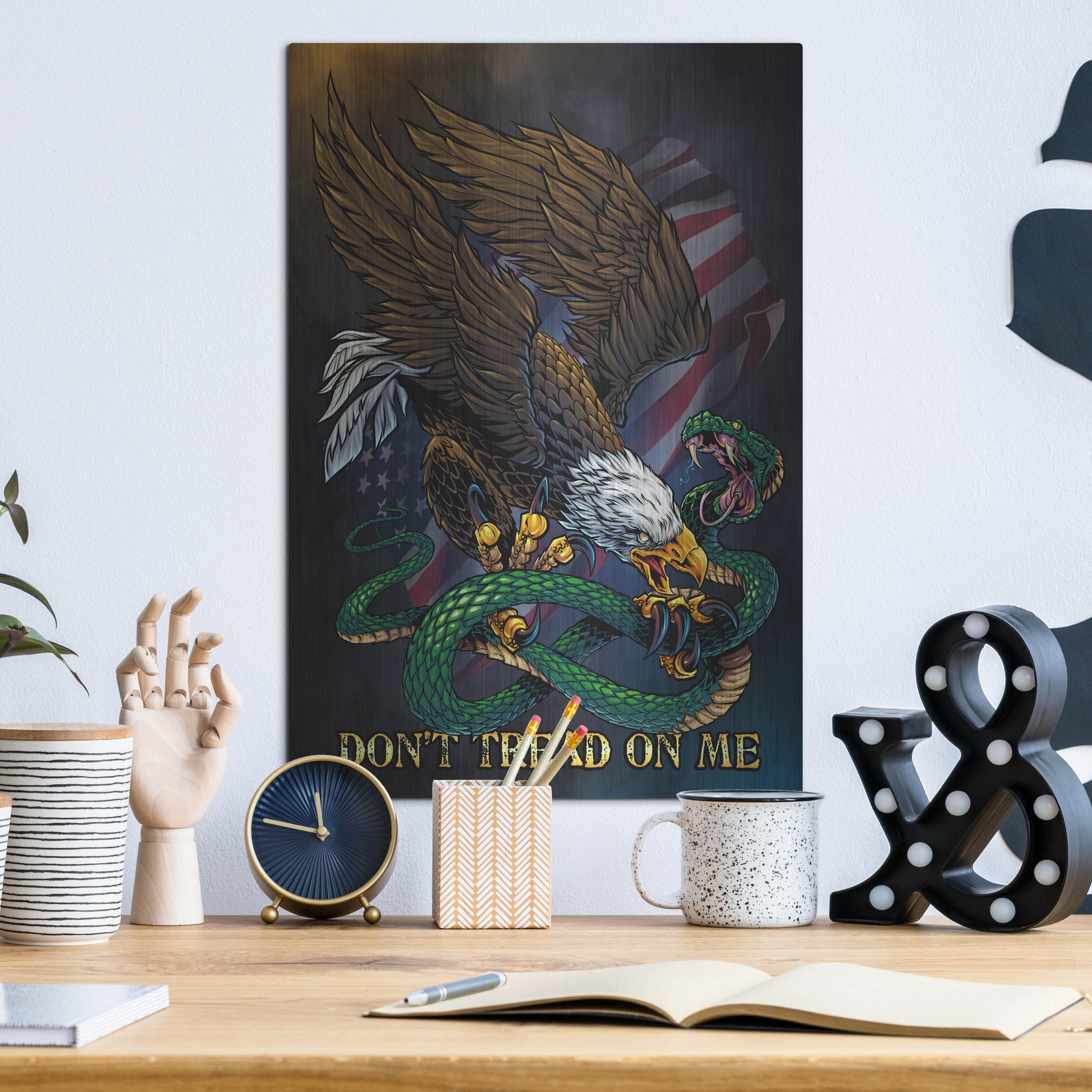 Luxe Metal Art 'Don't Tread On Me Eagle and Snake' by Flyland Designs, Metal Wall Art,12x16