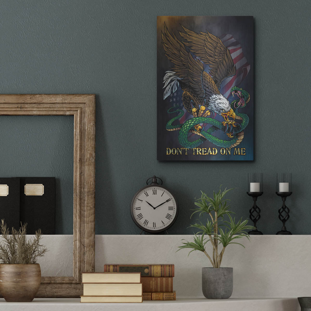 Luxe Metal Art 'Don't Tread On Me Eagle and Snake' by Flyland Designs, Metal Wall Art,12x16