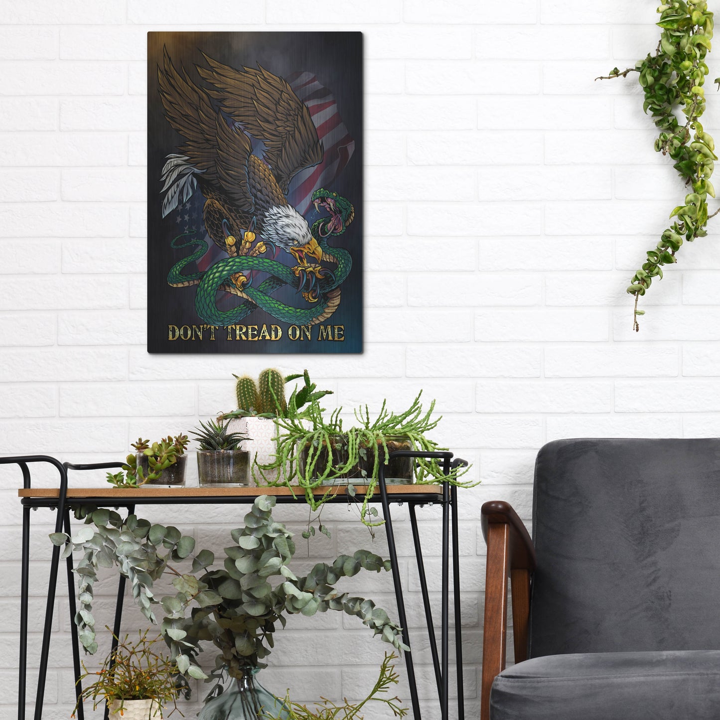 Luxe Metal Art 'Don't Tread On Me Eagle and Snake' by Flyland Designs, Metal Wall Art,12x16