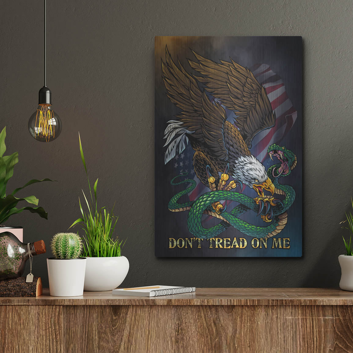 Luxe Metal Art 'Don't Tread On Me Eagle and Snake' by Flyland Designs, Metal Wall Art,12x16