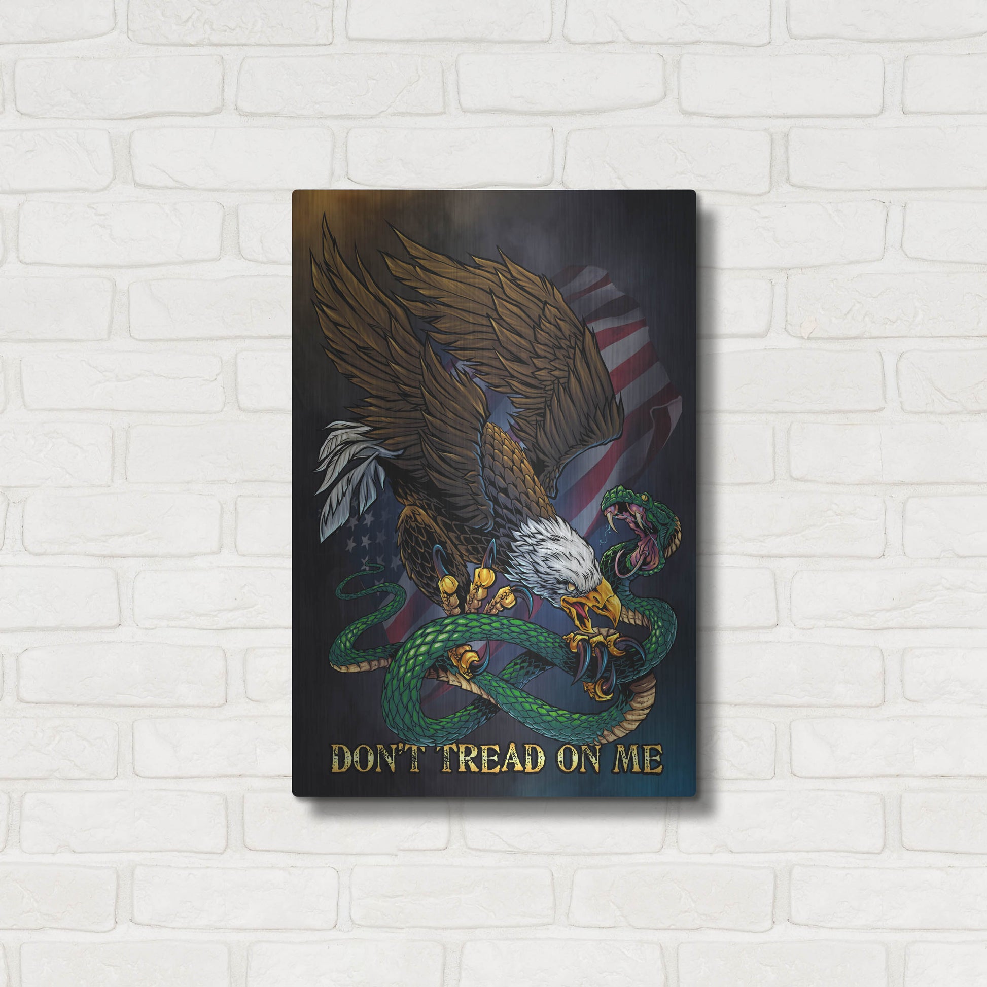 Luxe Metal Art 'Don't Tread On Me Eagle and Snake' by Flyland Designs, Metal Wall Art,16x24