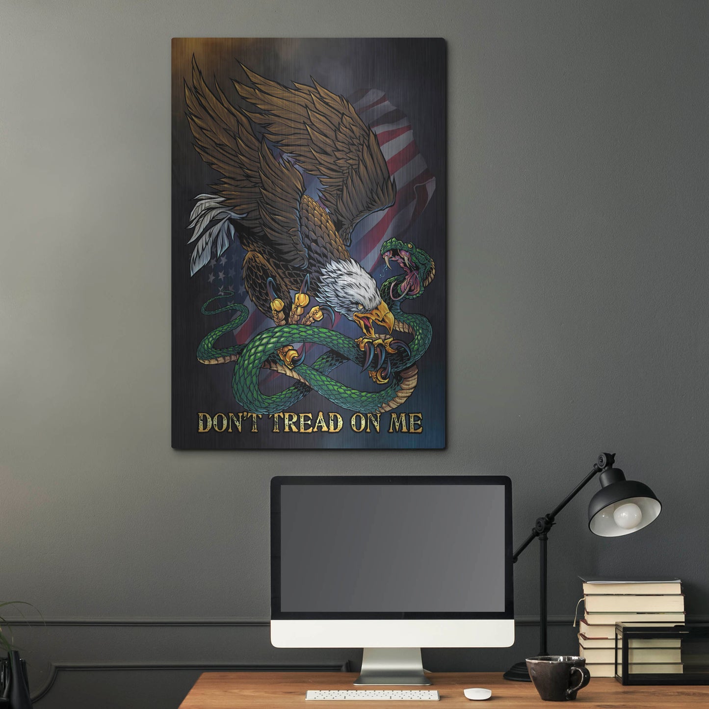 Luxe Metal Art 'Don't Tread On Me Eagle and Snake' by Flyland Designs, Metal Wall Art,24x36