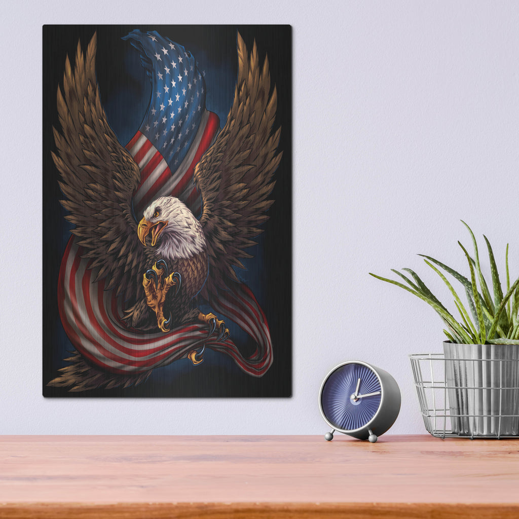Luxe Metal Art 'Eagle and Flag' by Flyland Designs, Metal Wall Art,12x16