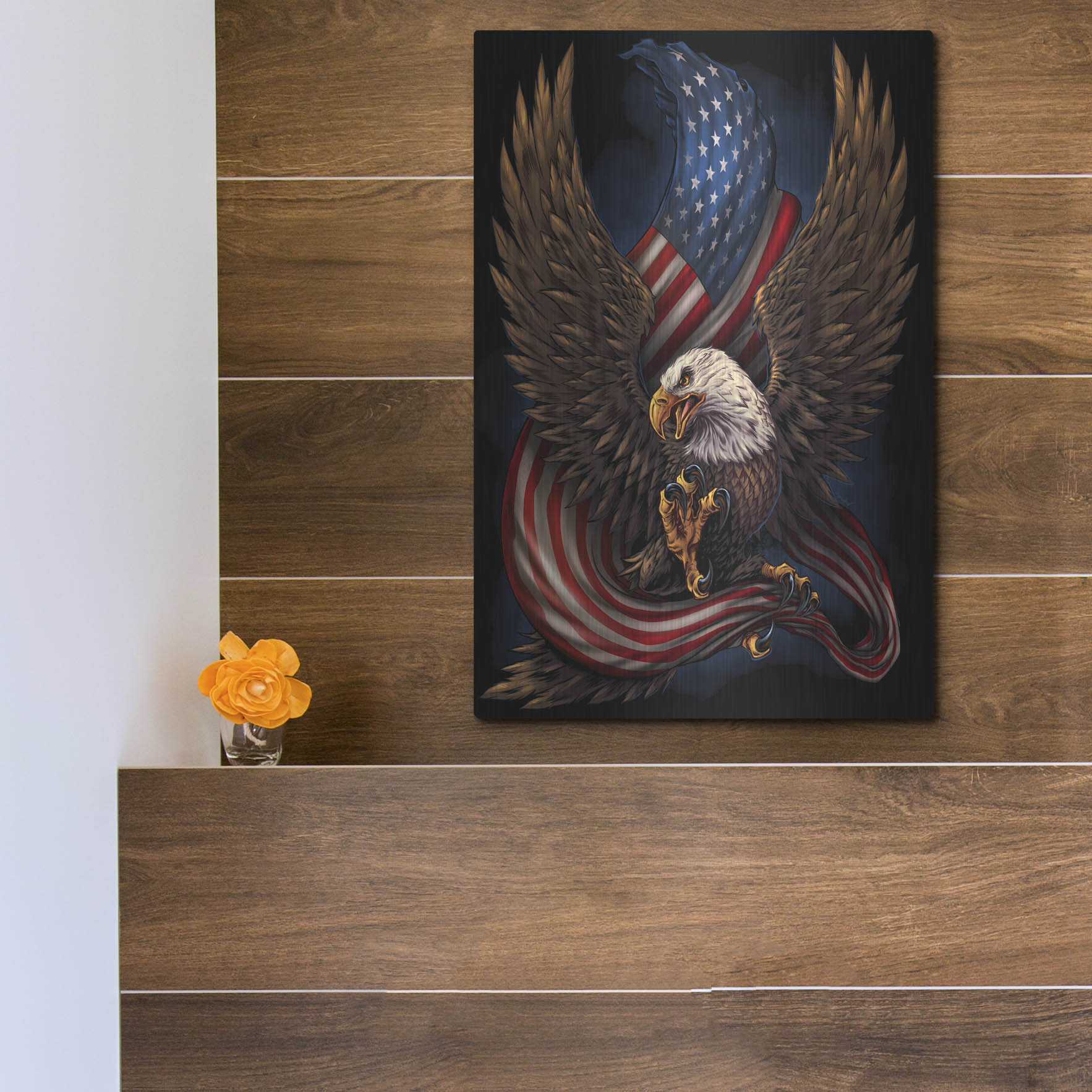 Luxe Metal Art 'Eagle and Flag' by Flyland Designs, Metal Wall Art,12x16