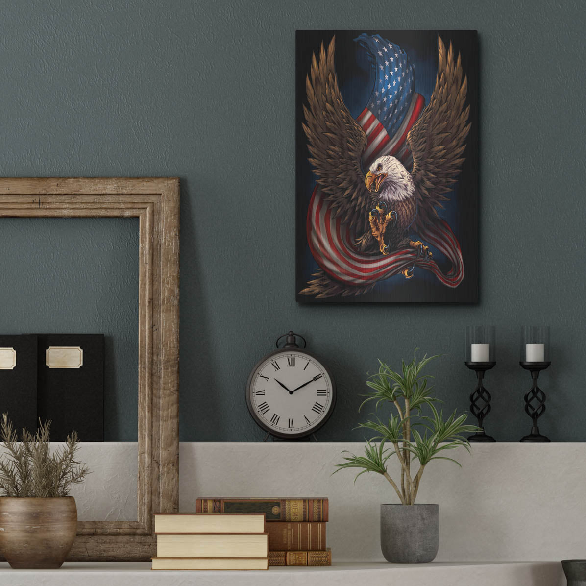Luxe Metal Art 'Eagle and Flag' by Flyland Designs, Metal Wall Art,12x16