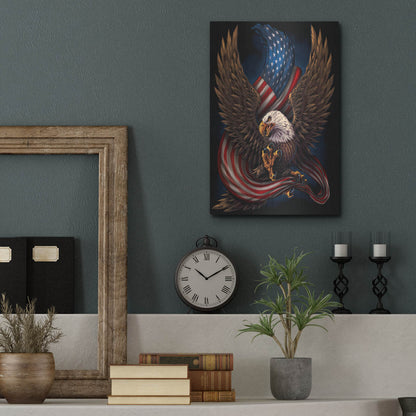 Luxe Metal Art 'Eagle and Flag' by Flyland Designs, Metal Wall Art,12x16