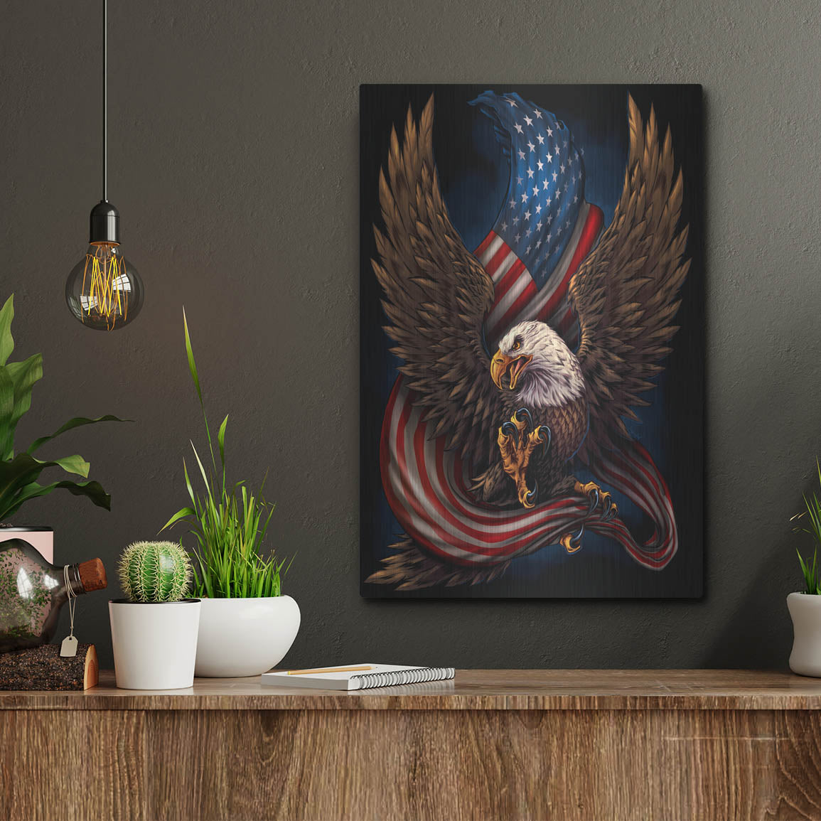 Luxe Metal Art 'Eagle and Flag' by Flyland Designs, Metal Wall Art,12x16