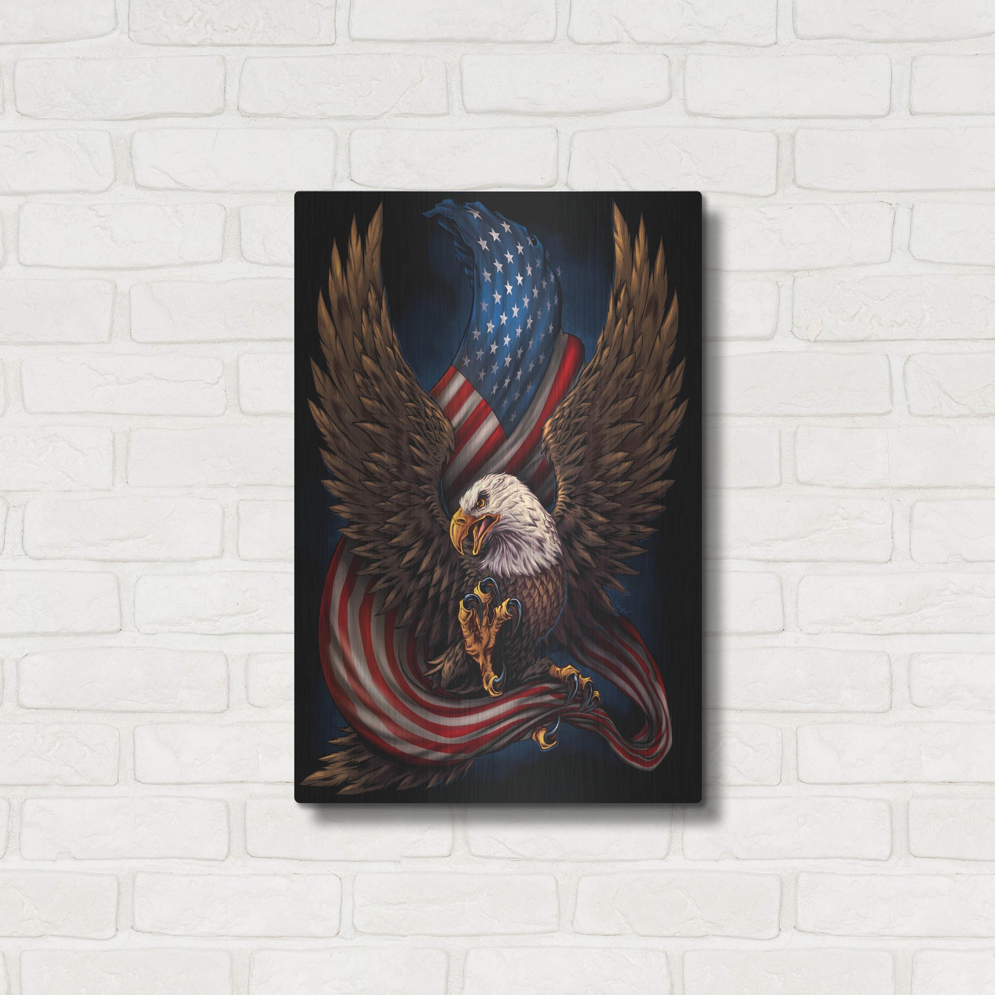 Luxe Metal Art 'Eagle and Flag' by Flyland Designs, Metal Wall Art,16x24