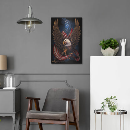 Luxe Metal Art 'Eagle and Flag' by Flyland Designs, Metal Wall Art,16x24