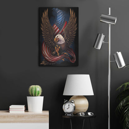 Luxe Metal Art 'Eagle and Flag' by Flyland Designs, Metal Wall Art,16x24