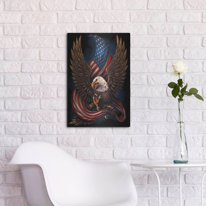 Luxe Metal Art 'Eagle and Flag' by Flyland Designs, Metal Wall Art,16x24