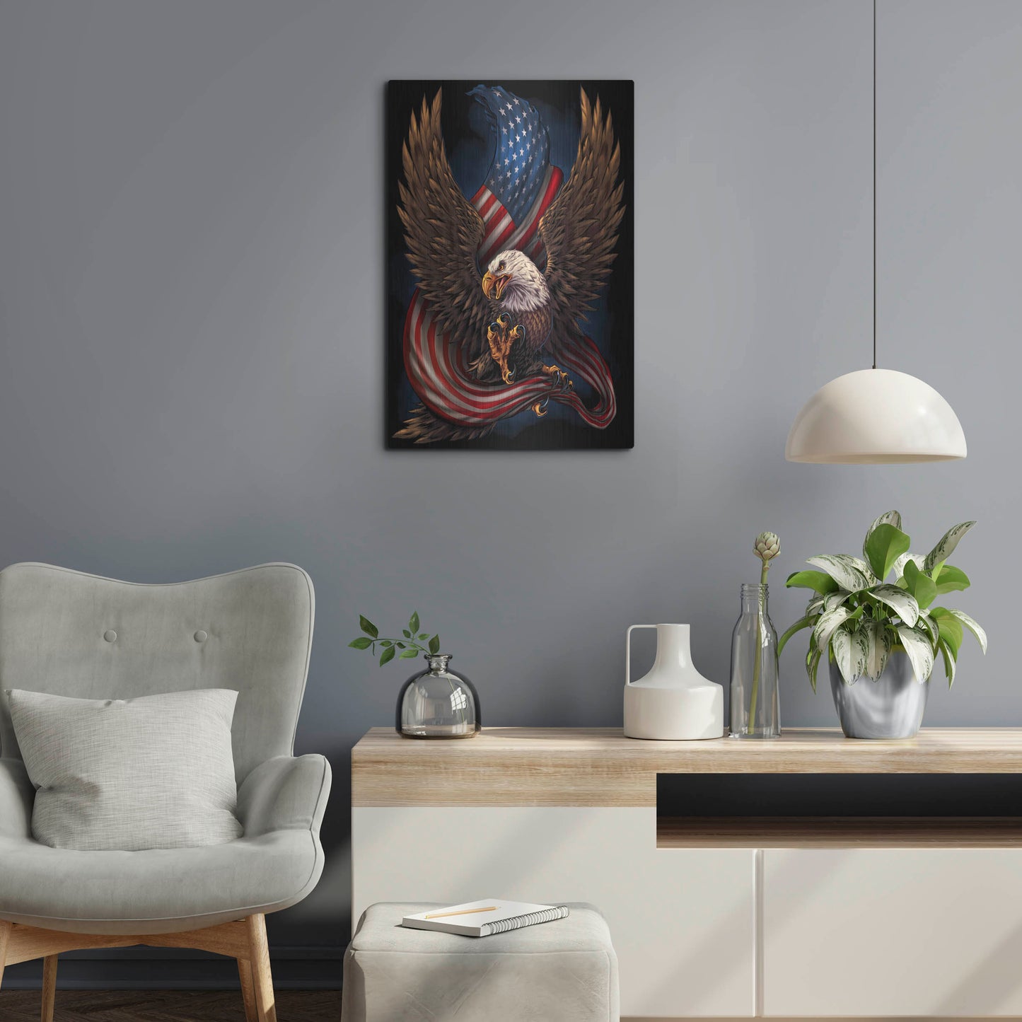 Luxe Metal Art 'Eagle and Flag' by Flyland Designs, Metal Wall Art,16x24