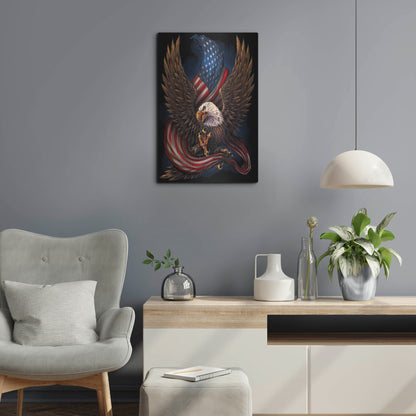 Luxe Metal Art 'Eagle and Flag' by Flyland Designs, Metal Wall Art,16x24