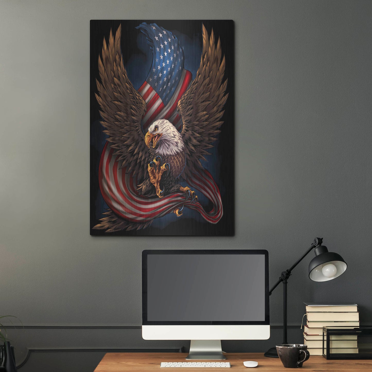 Luxe Metal Art 'Eagle and Flag' by Flyland Designs, Metal Wall Art,24x36