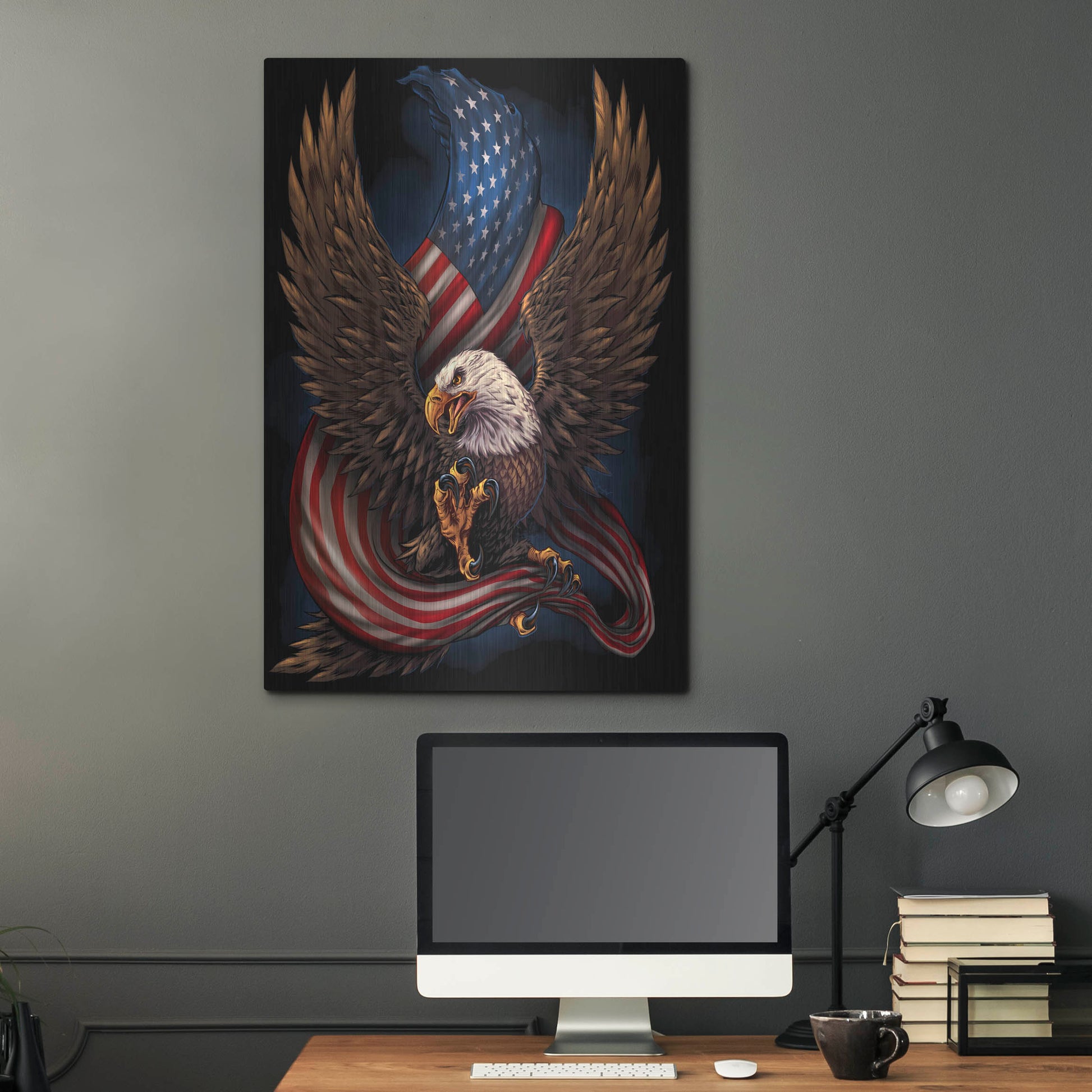 Luxe Metal Art 'Eagle and Flag' by Flyland Designs, Metal Wall Art,24x36