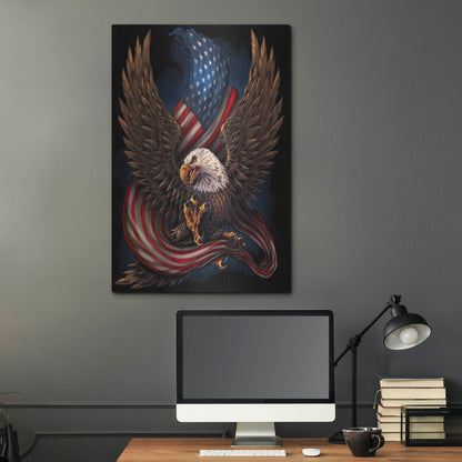 Luxe Metal Art 'Eagle and Flag' by Flyland Designs, Metal Wall Art,24x36