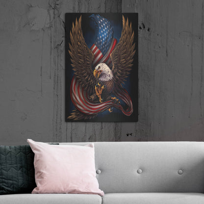 Luxe Metal Art 'Eagle and Flag' by Flyland Designs, Metal Wall Art,24x36