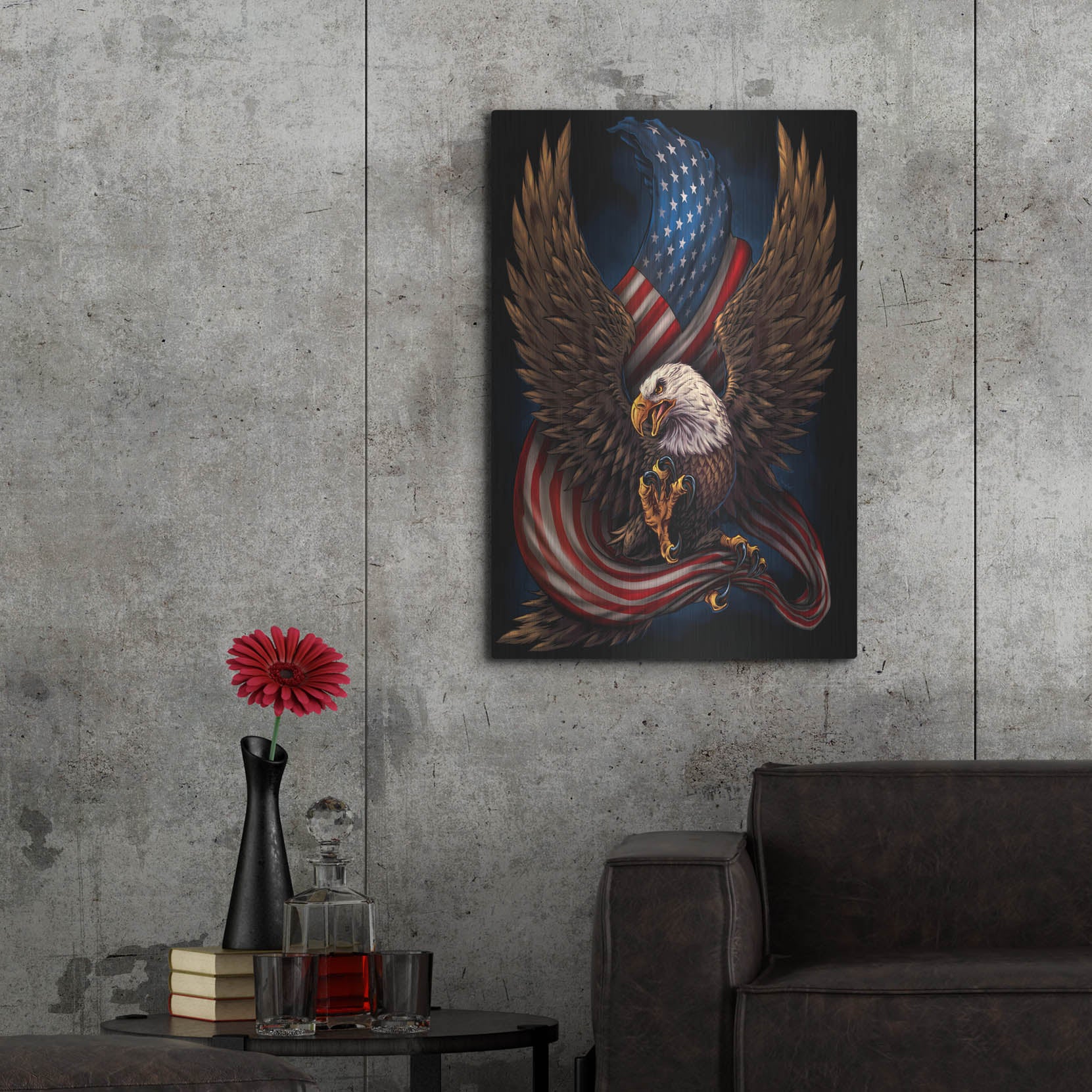 Luxe Metal Art 'Eagle and Flag' by Flyland Designs, Metal Wall Art,24x36