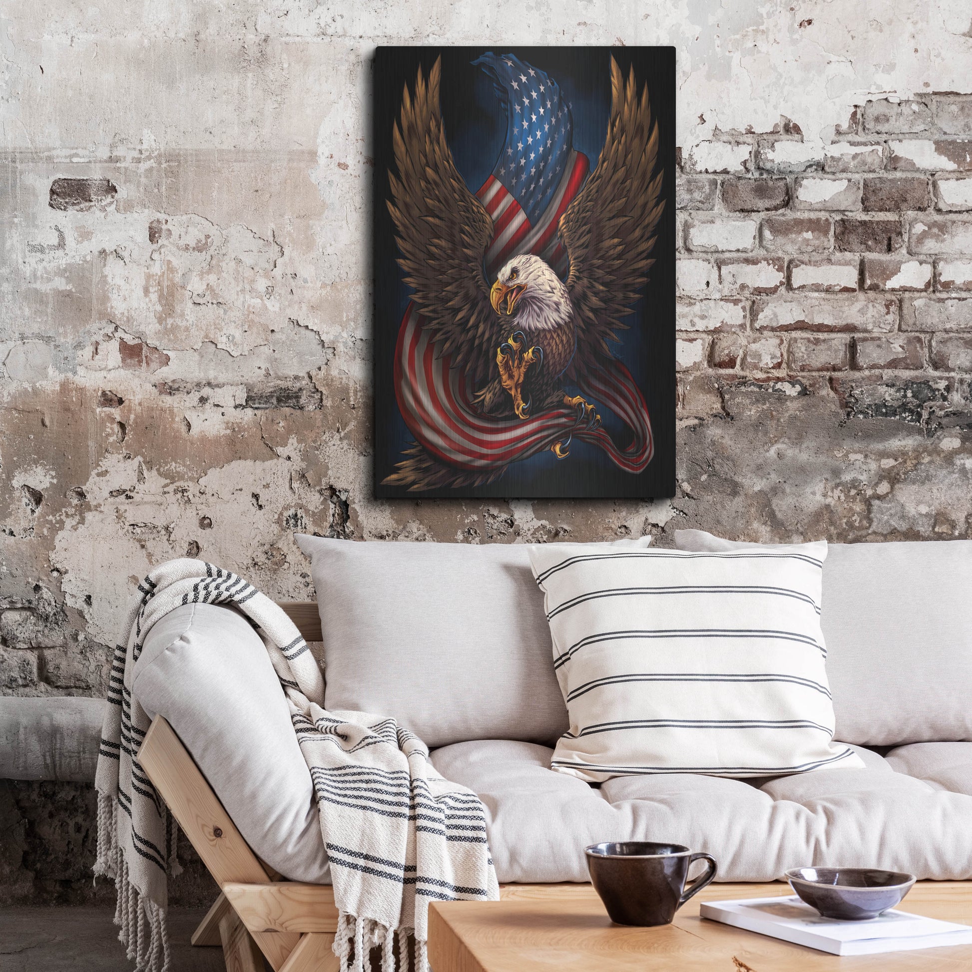 Luxe Metal Art 'Eagle and Flag' by Flyland Designs, Metal Wall Art,24x36