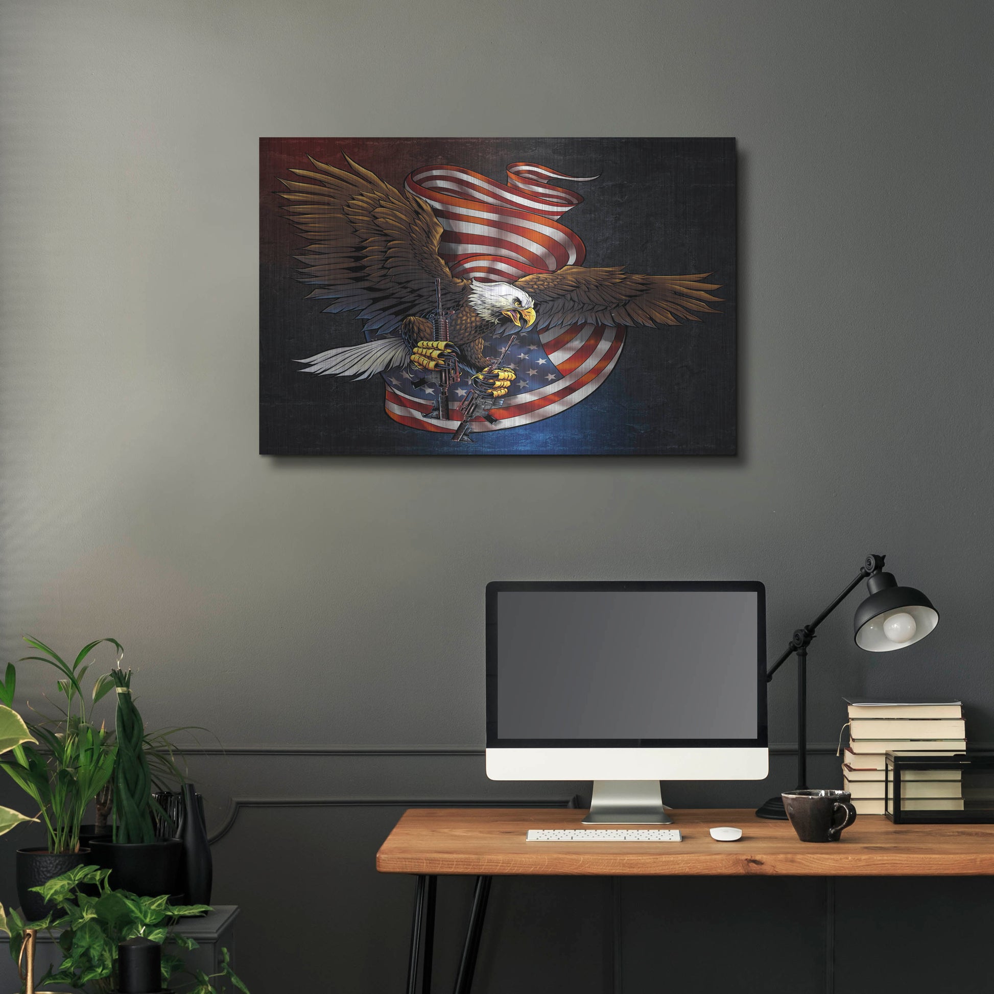 Luxe Metal Art 'Eagle and Guns' by Flyland Designs, Metal Wall Art,36x24