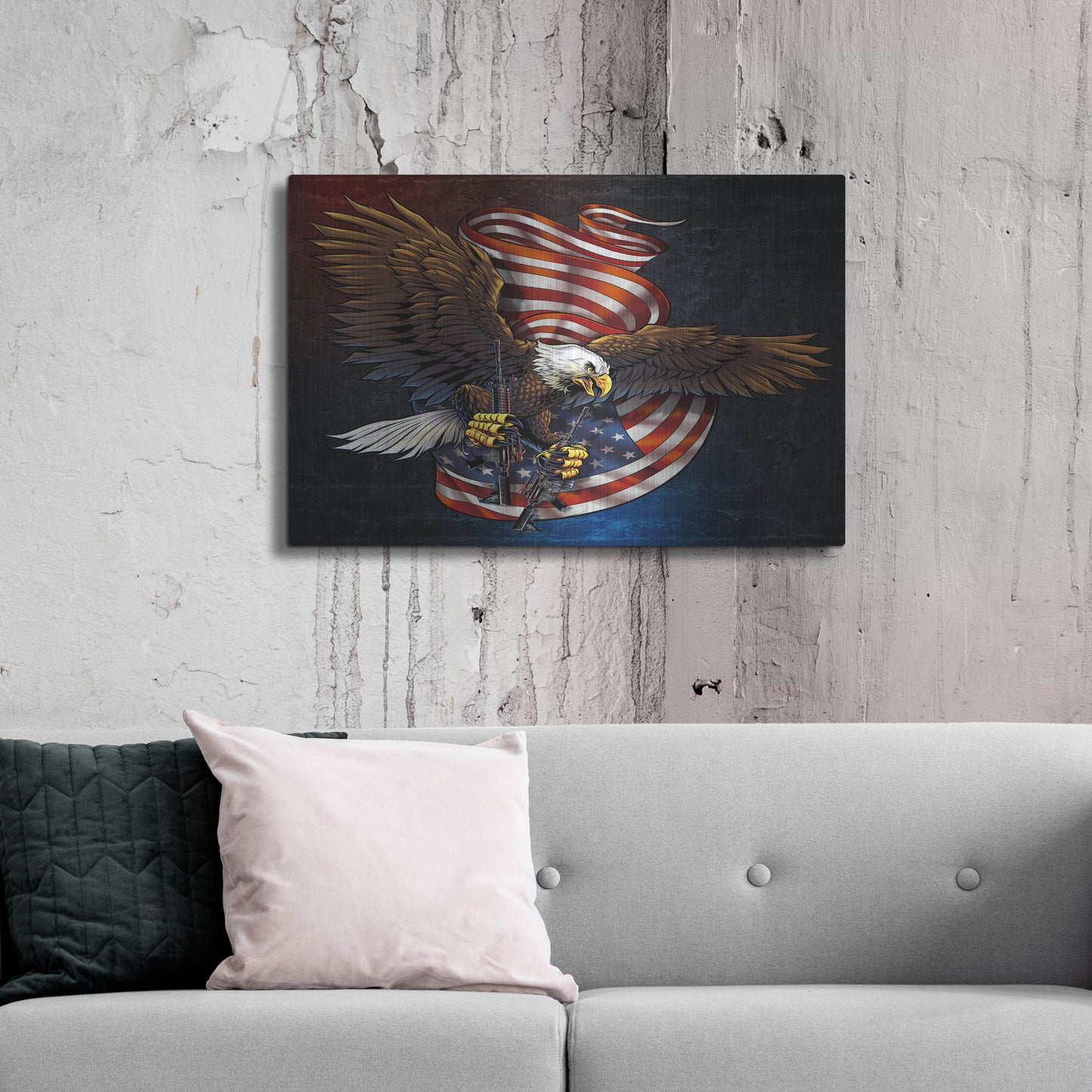 Luxe Metal Art 'Eagle and Guns' by Flyland Designs, Metal Wall Art,36x24