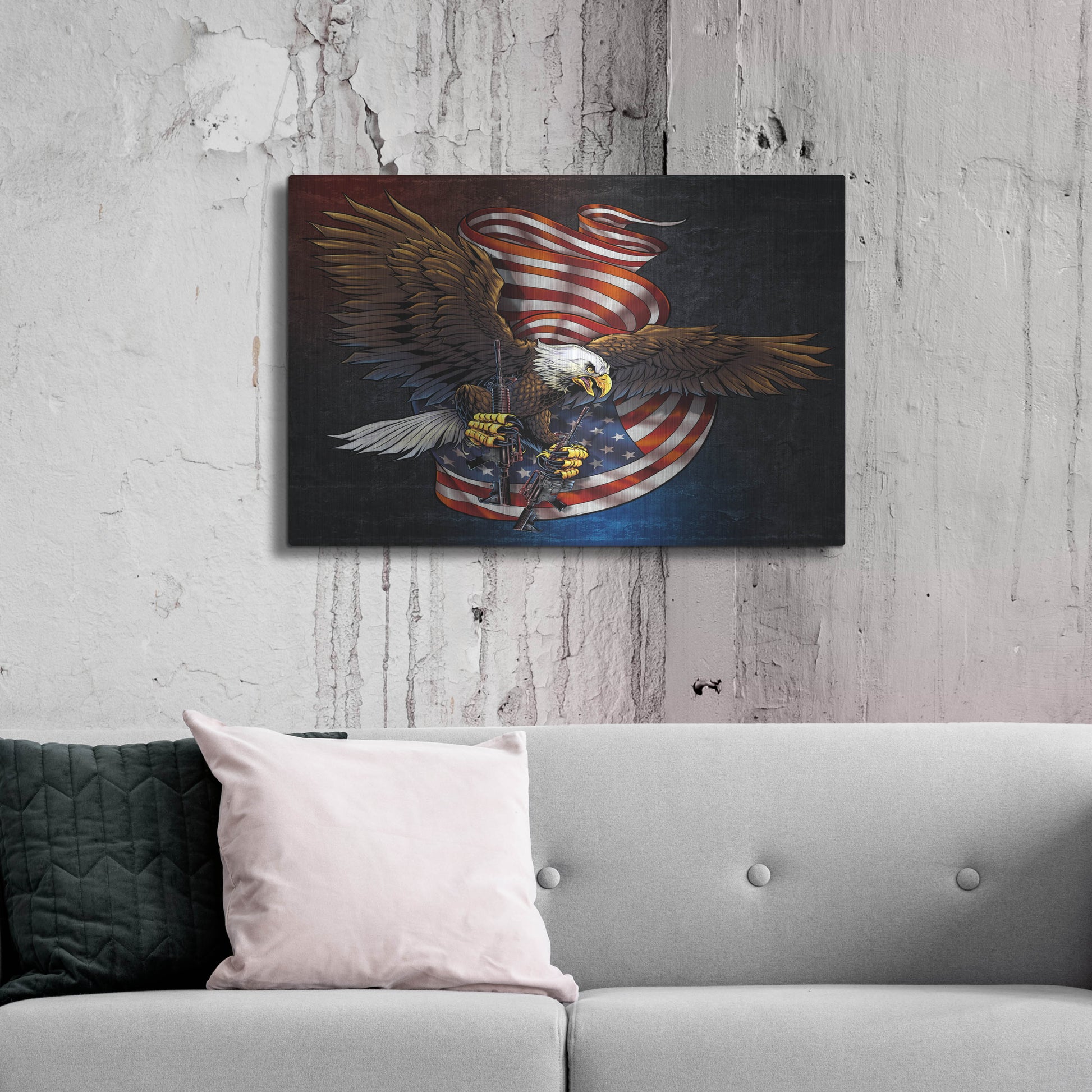 Luxe Metal Art 'Eagle and Guns' by Flyland Designs, Metal Wall Art,36x24
