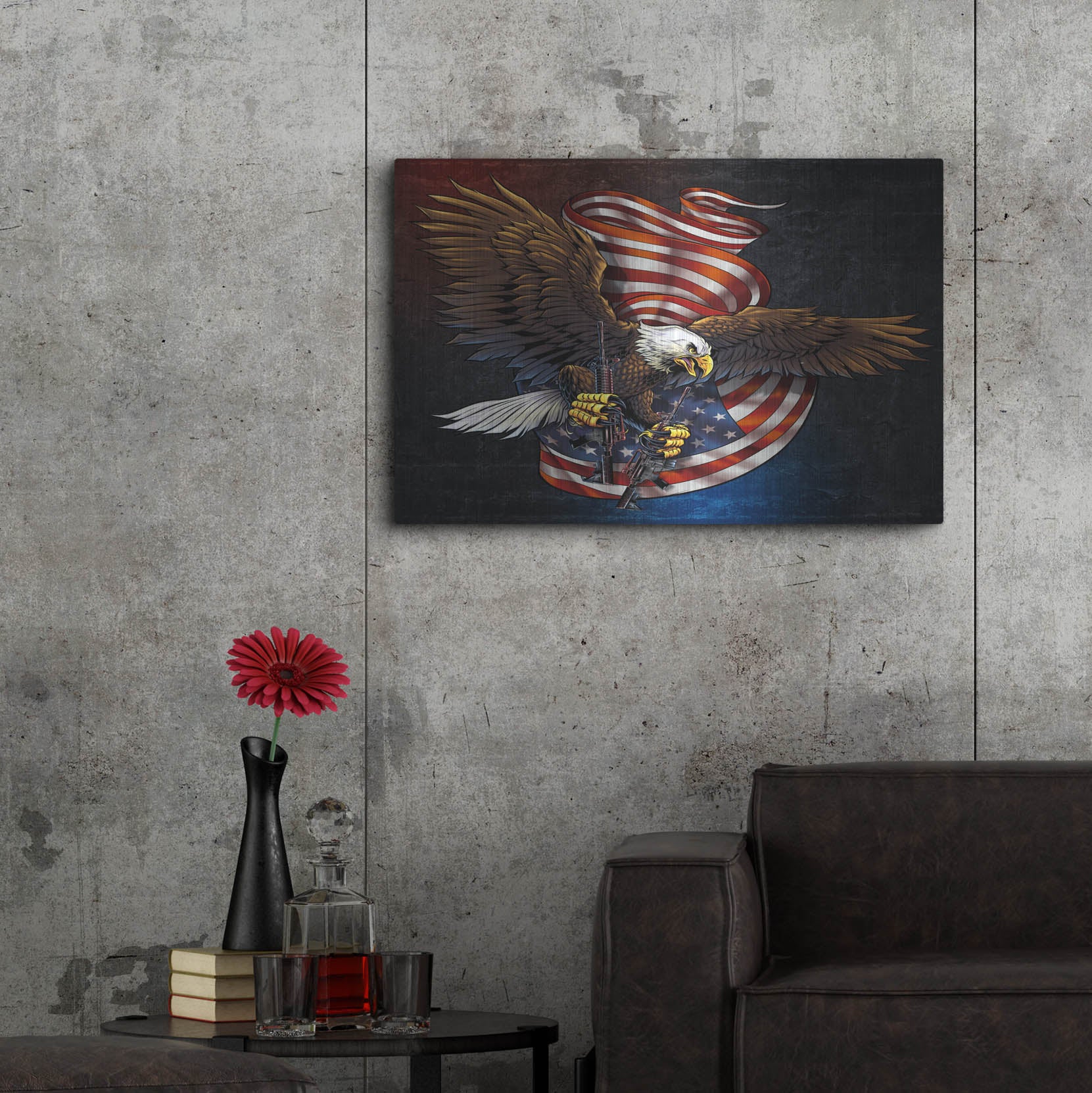 Luxe Metal Art 'Eagle and Guns' by Flyland Designs, Metal Wall Art,36x24
