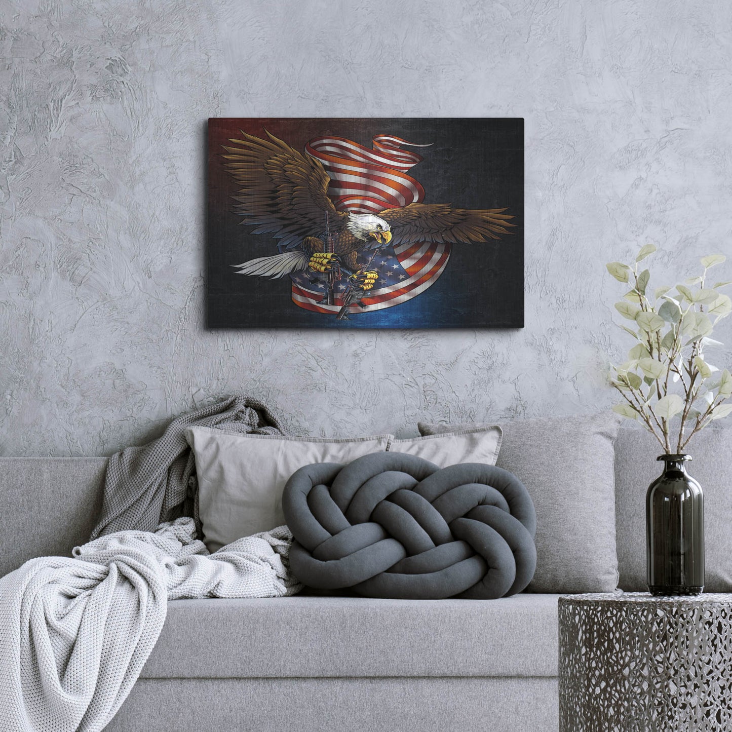 Luxe Metal Art 'Eagle and Guns' by Flyland Designs, Metal Wall Art,36x24