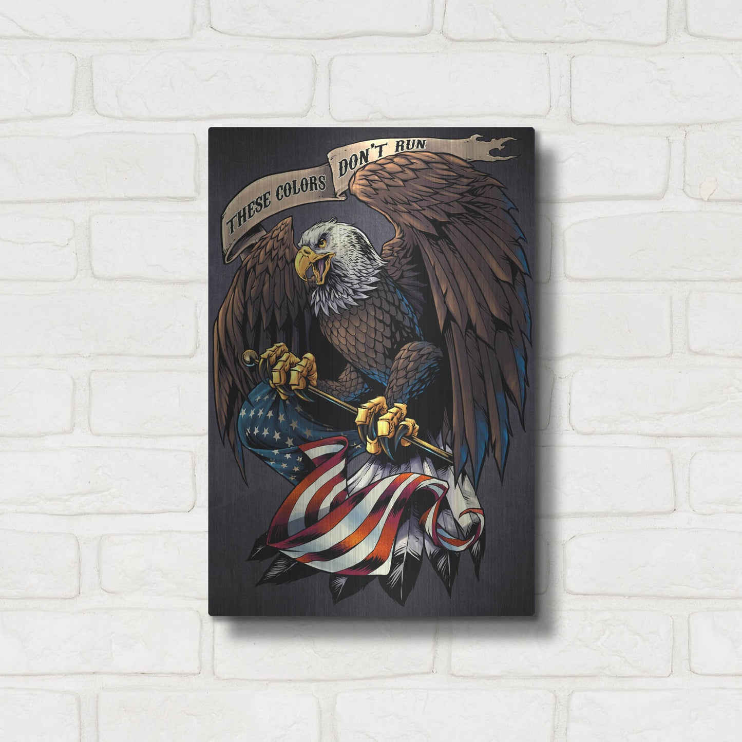 Luxe Metal Art 'Eagle Holding Flag' by Flyland Designs, Metal Wall Art,12x16