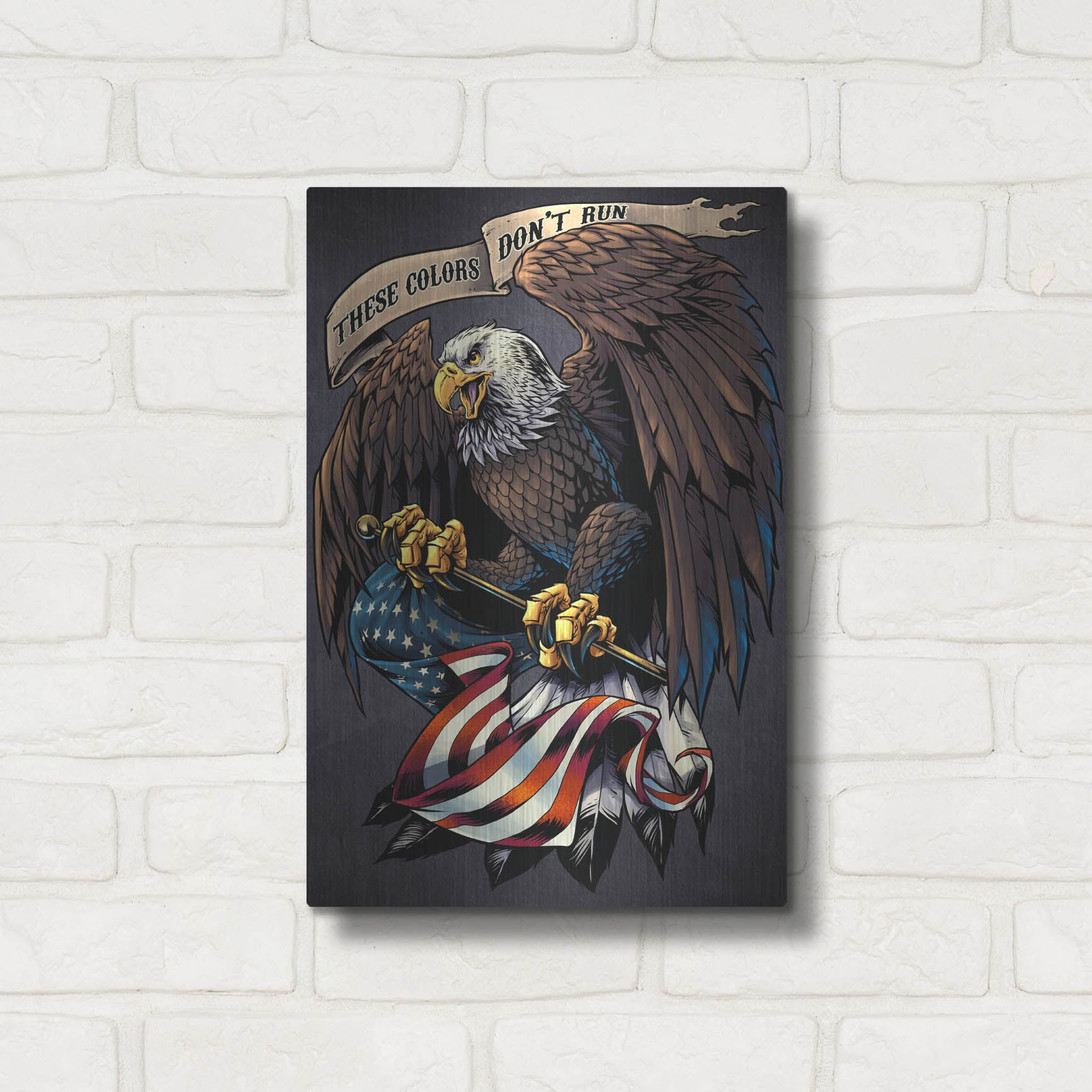 Luxe Metal Art 'Eagle Holding Flag' by Flyland Designs, Metal Wall Art,12x16