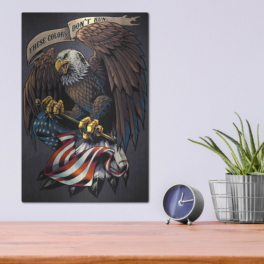 Luxe Metal Art 'Eagle Holding Flag' by Flyland Designs, Metal Wall Art,12x16