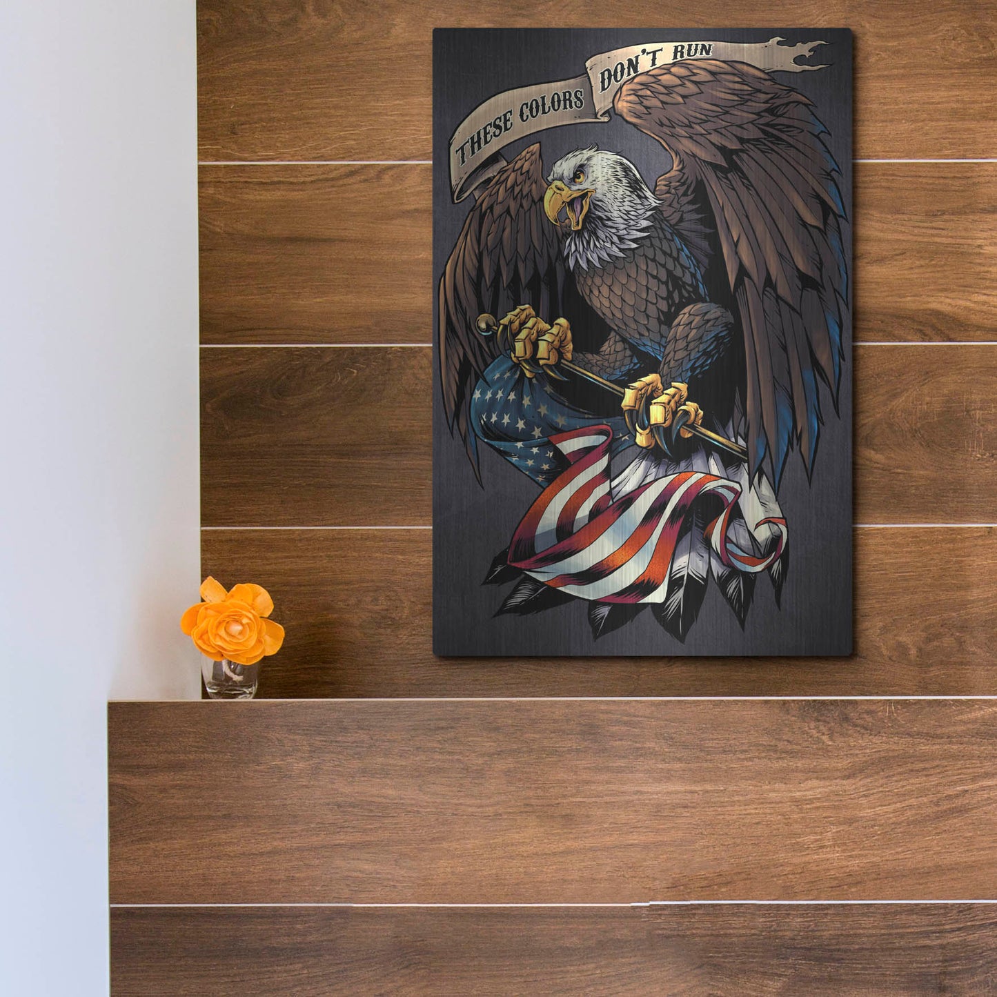 Luxe Metal Art 'Eagle Holding Flag' by Flyland Designs, Metal Wall Art,12x16