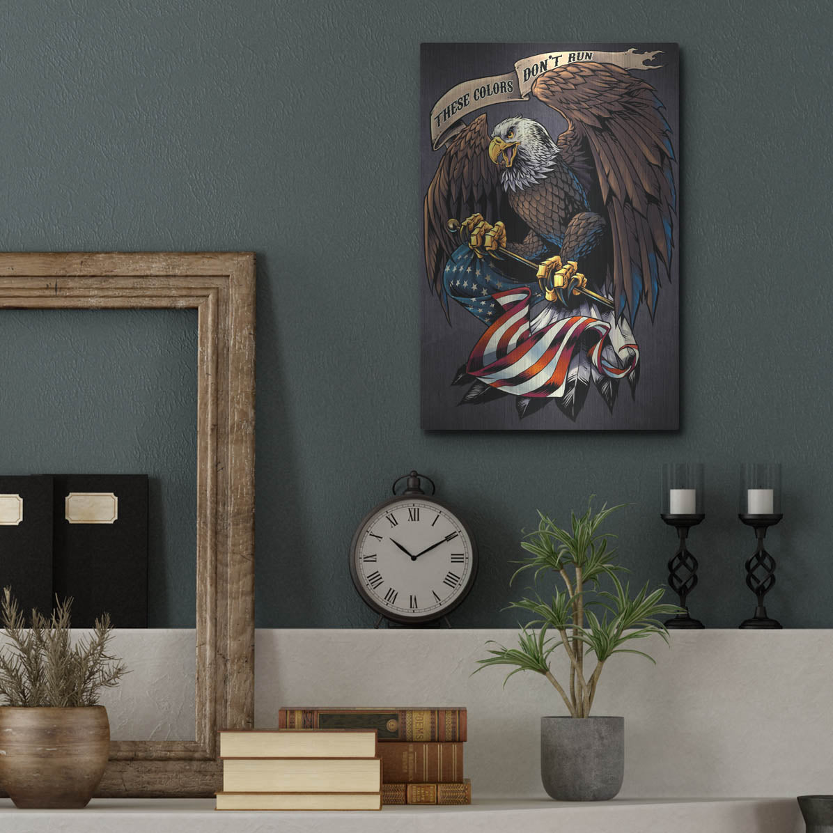 Luxe Metal Art 'Eagle Holding Flag' by Flyland Designs, Metal Wall Art,12x16