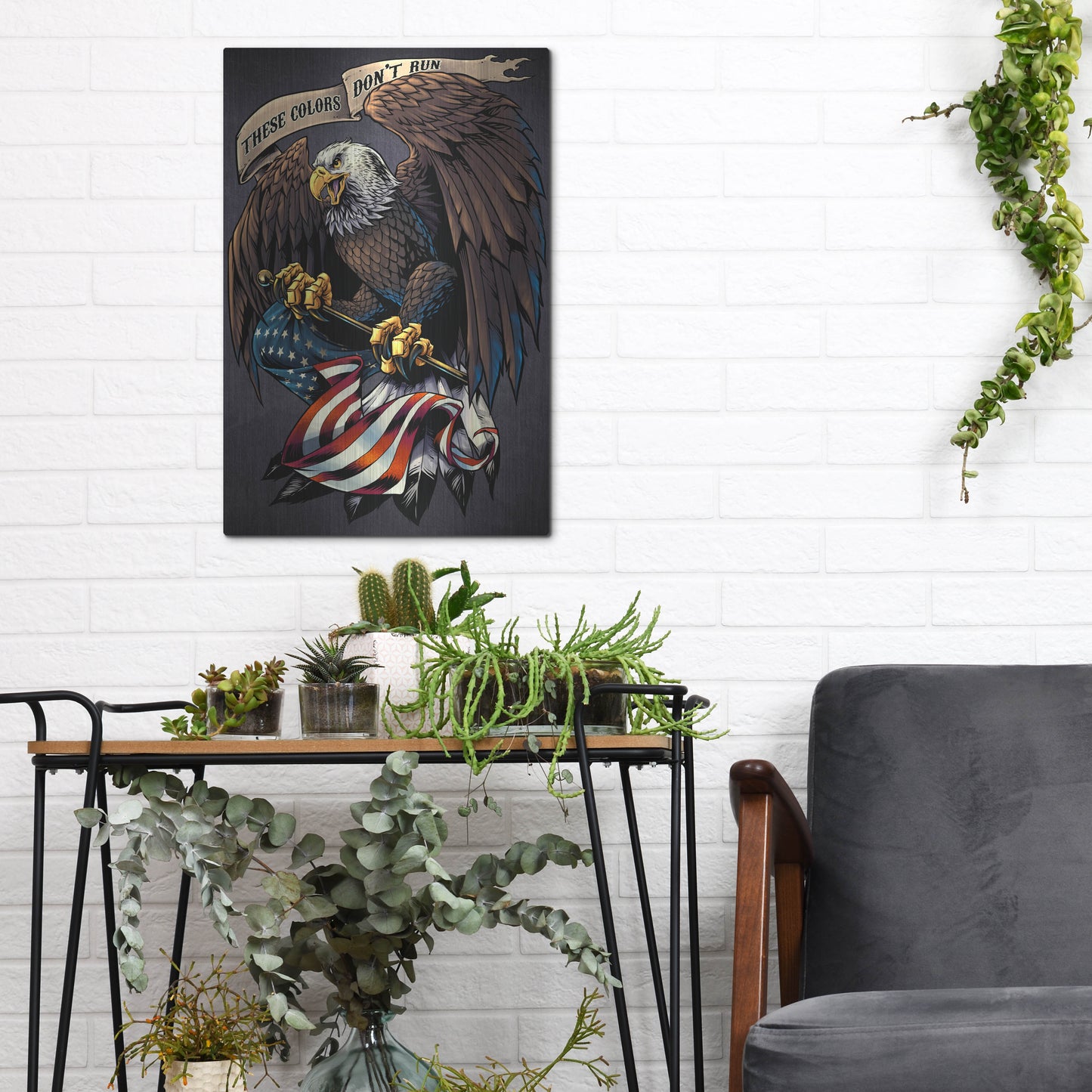 Luxe Metal Art 'Eagle Holding Flag' by Flyland Designs, Metal Wall Art,12x16
