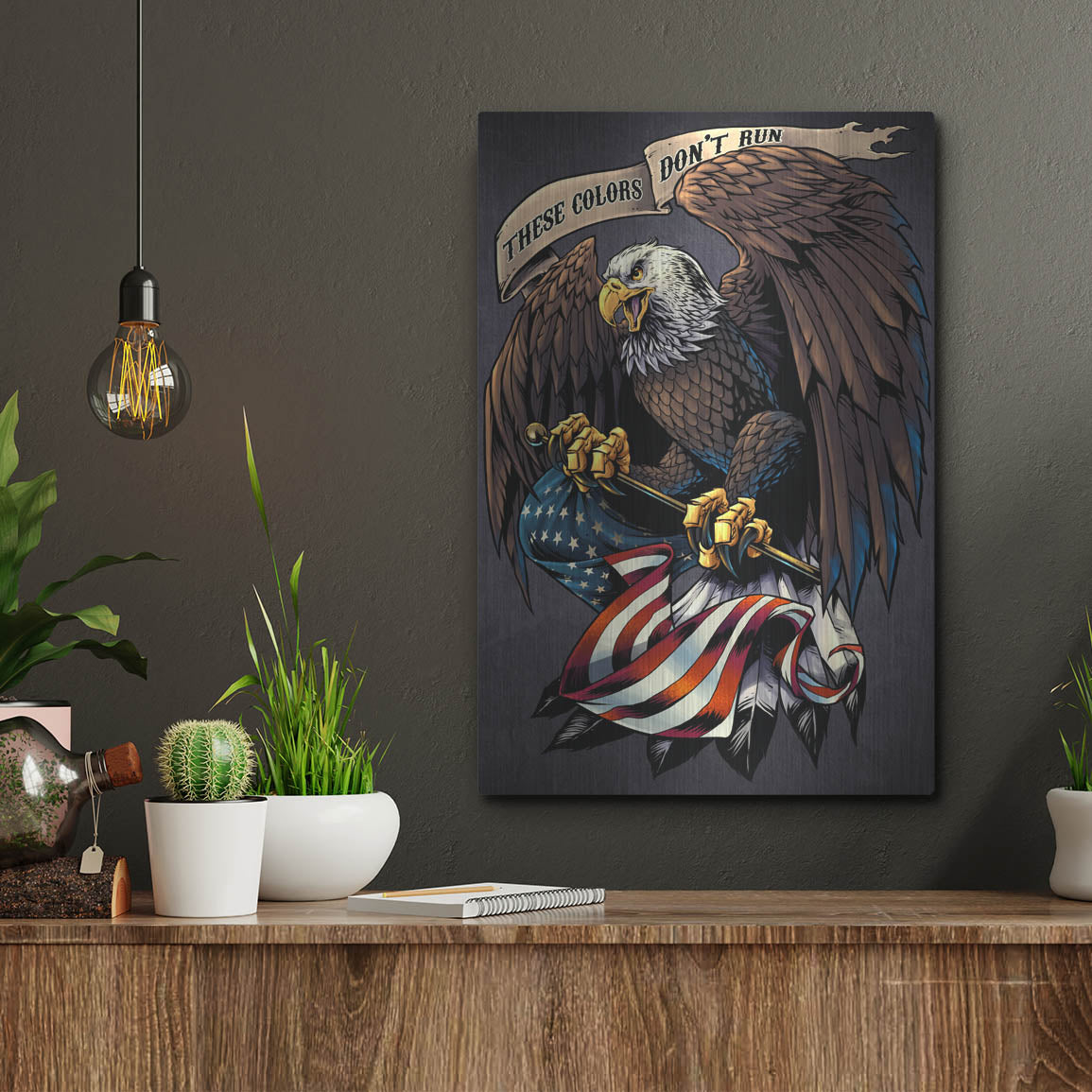 Luxe Metal Art 'Eagle Holding Flag' by Flyland Designs, Metal Wall Art,12x16