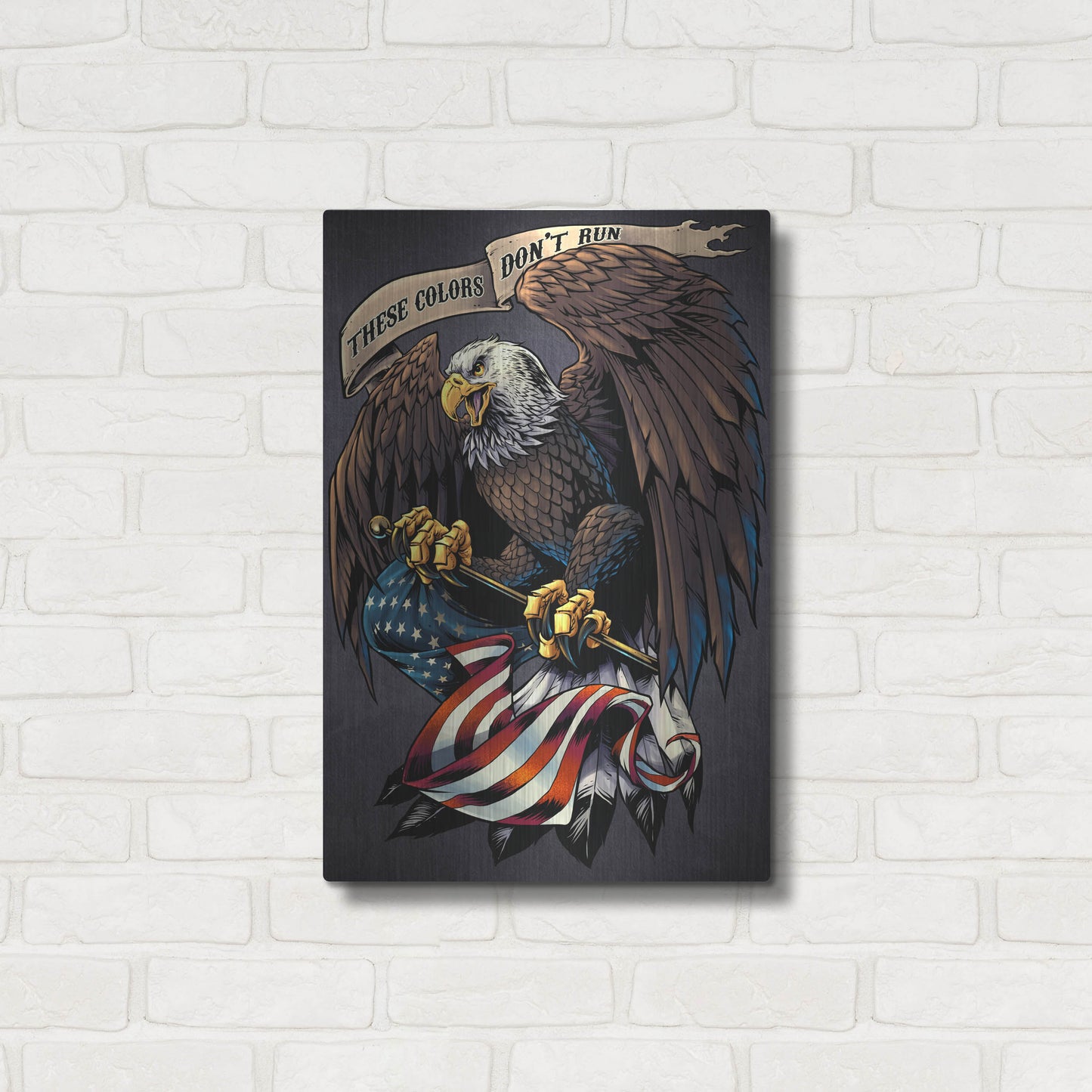 Luxe Metal Art 'Eagle Holding Flag' by Flyland Designs, Metal Wall Art,16x24