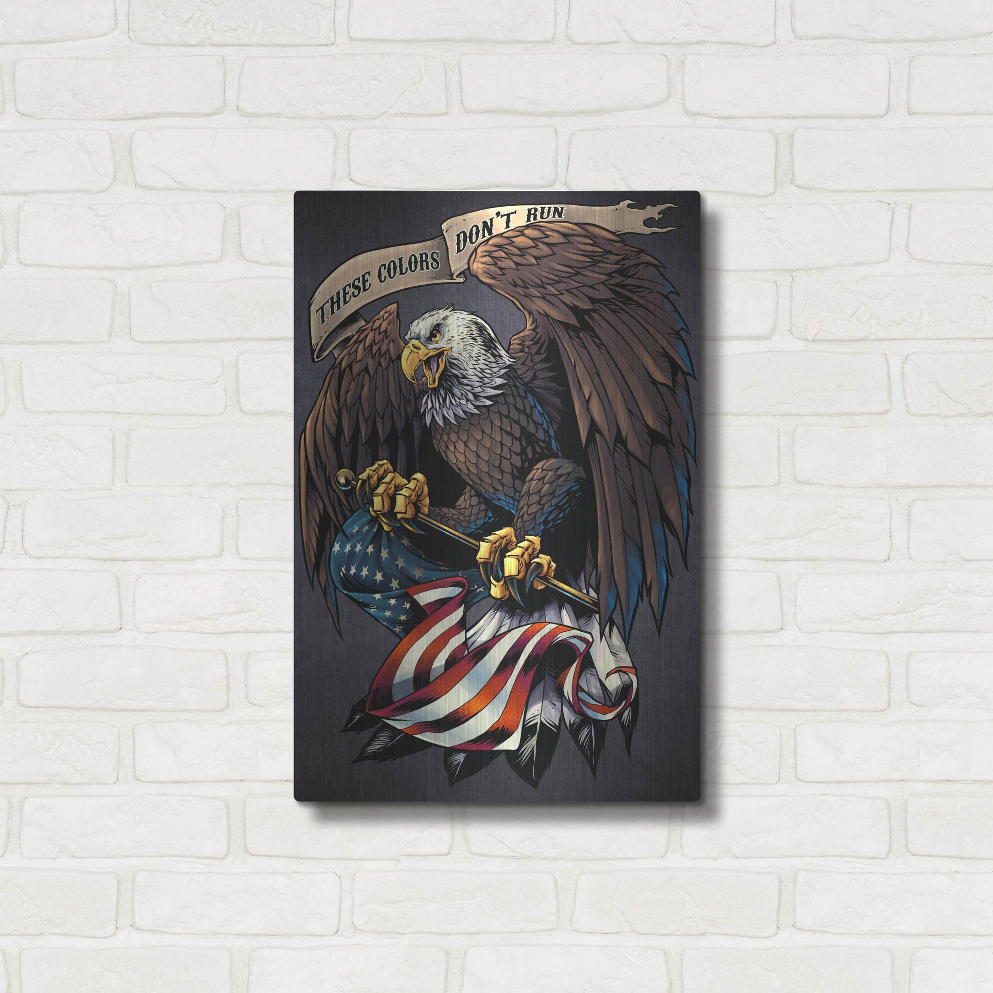 Luxe Metal Art 'Eagle Holding Flag' by Flyland Designs, Metal Wall Art,16x24