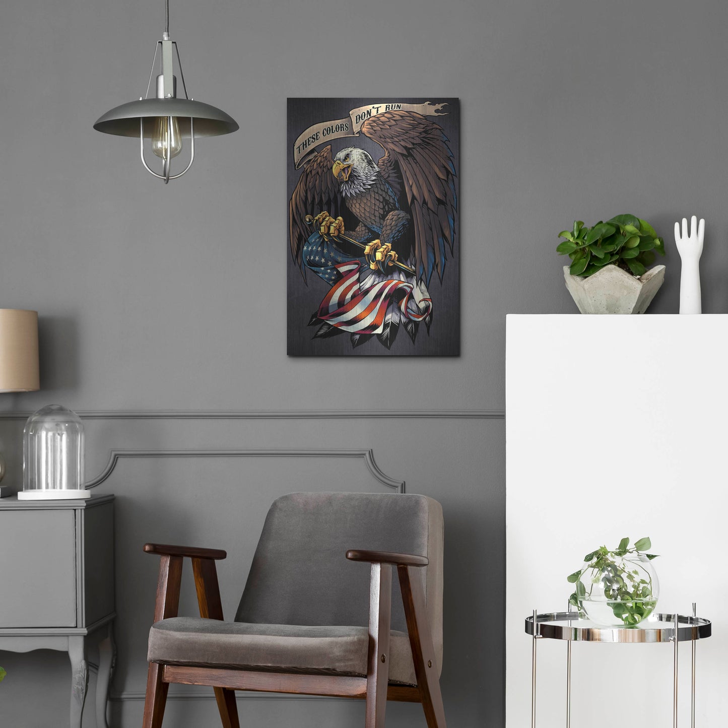 Luxe Metal Art 'Eagle Holding Flag' by Flyland Designs, Metal Wall Art,16x24