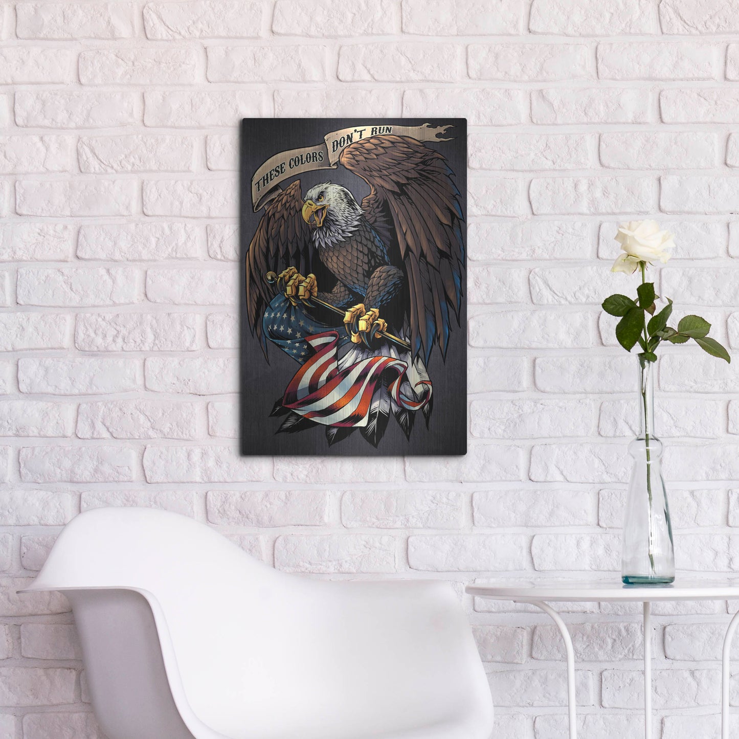 Luxe Metal Art 'Eagle Holding Flag' by Flyland Designs, Metal Wall Art,16x24