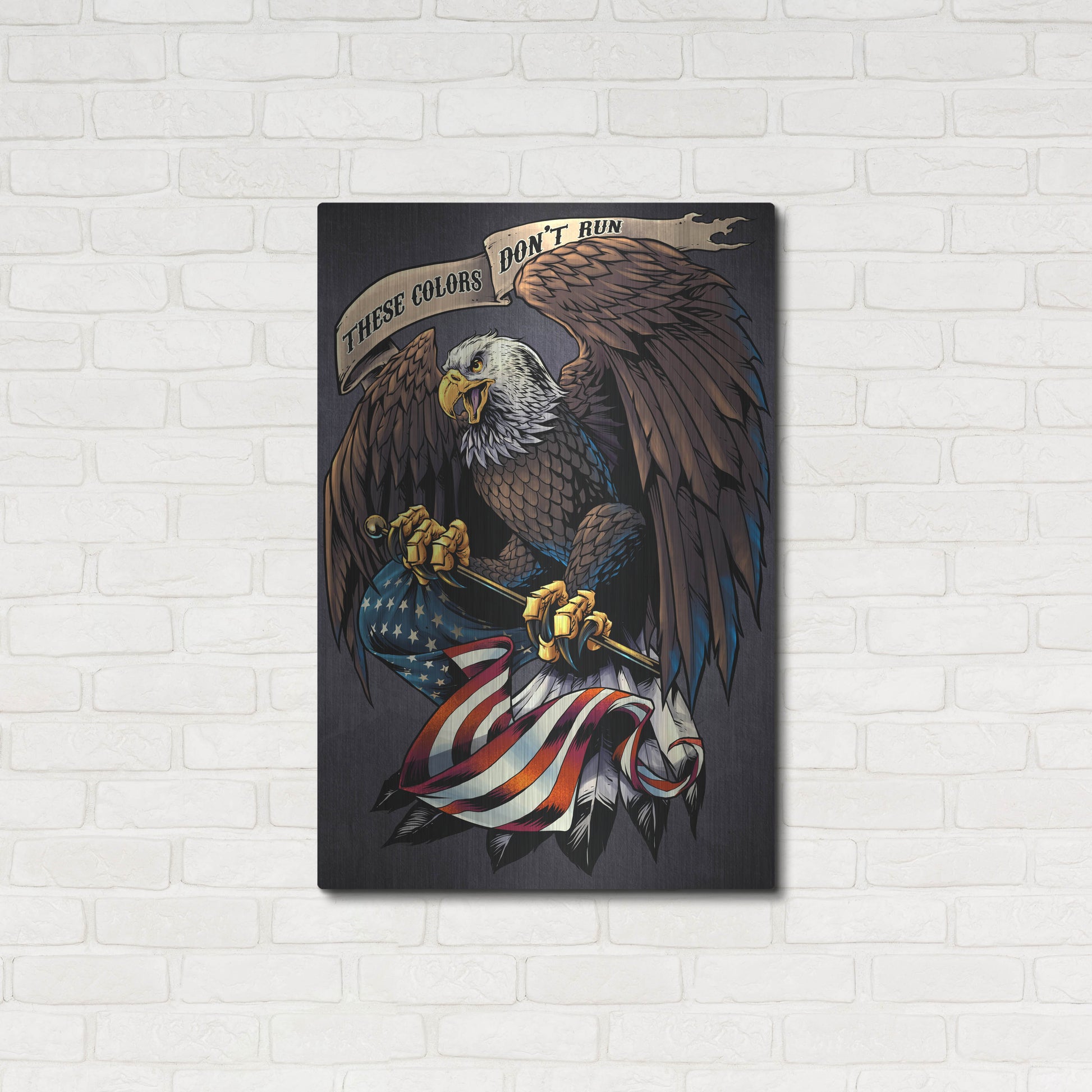 Luxe Metal Art 'Eagle Holding Flag' by Flyland Designs, Metal Wall Art,24x36