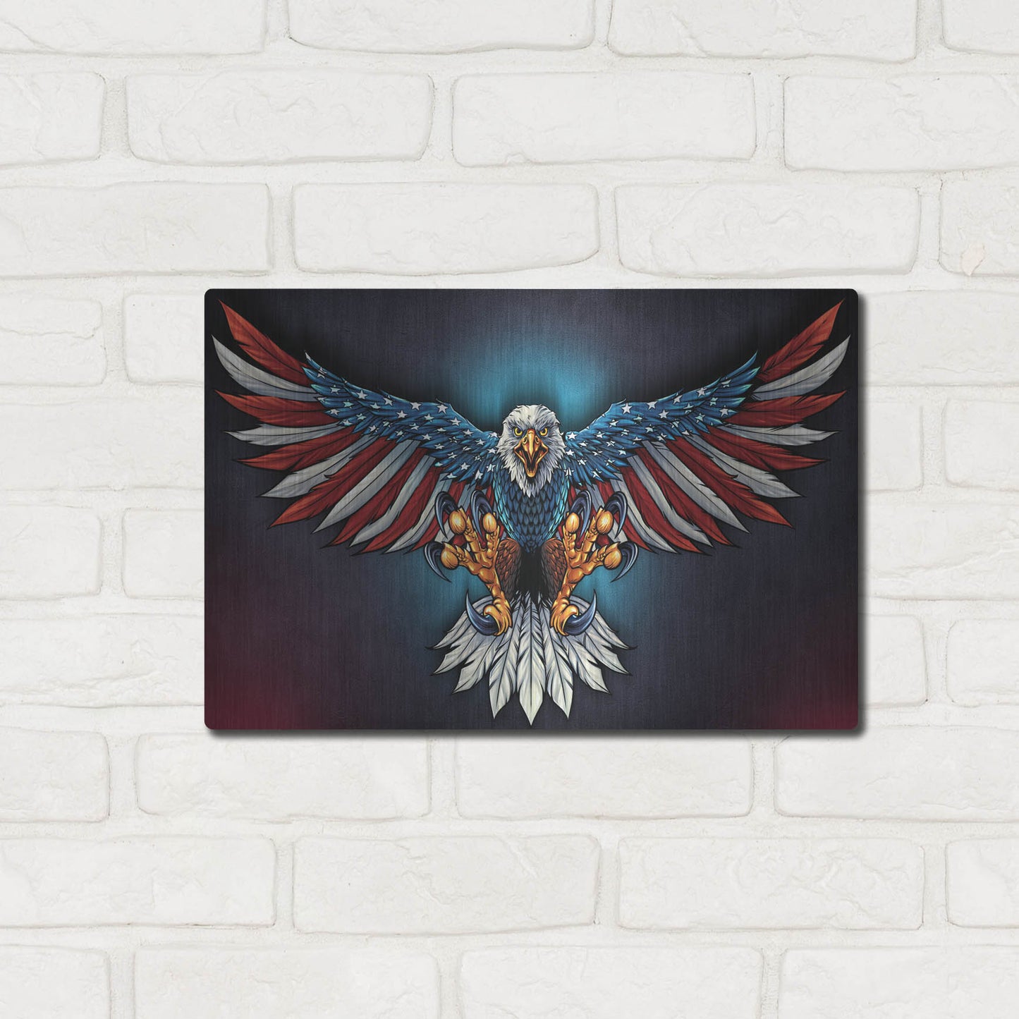 Luxe Metal Art 'Eagle With US Flag Wings Spread' by Flyland Designs, Metal Wall Art,16x12