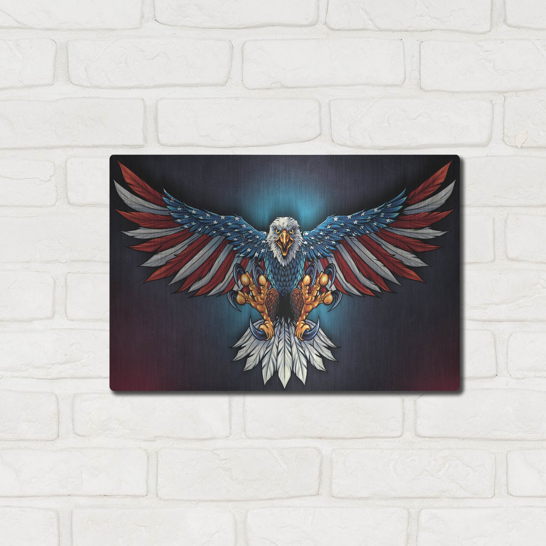 Luxe Metal Art 'Eagle With US Flag Wings Spread' by Flyland Designs, Metal Wall Art,16x12